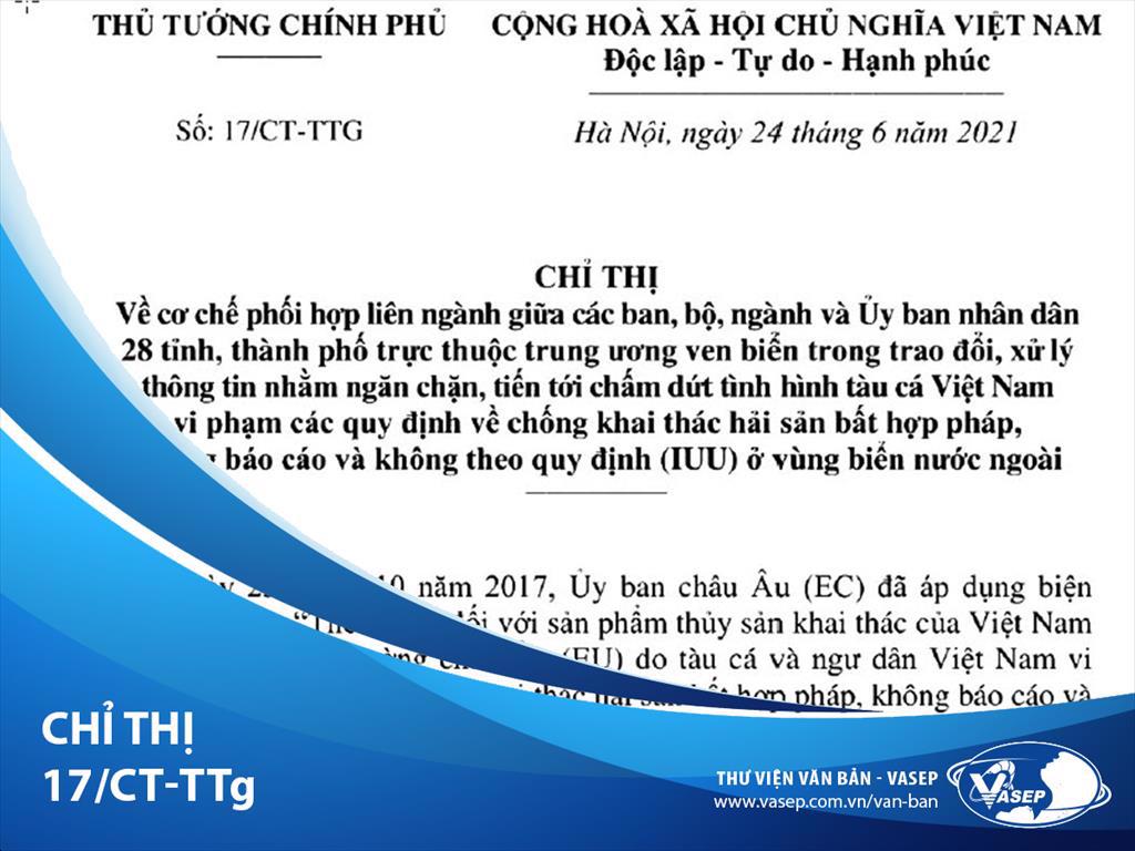 Thủ tướng Chính phủ ra Chỉ thị về cơ chế phối hợp liên ngành để quản lý, ngăn chặn tàu cá khai thác IUU