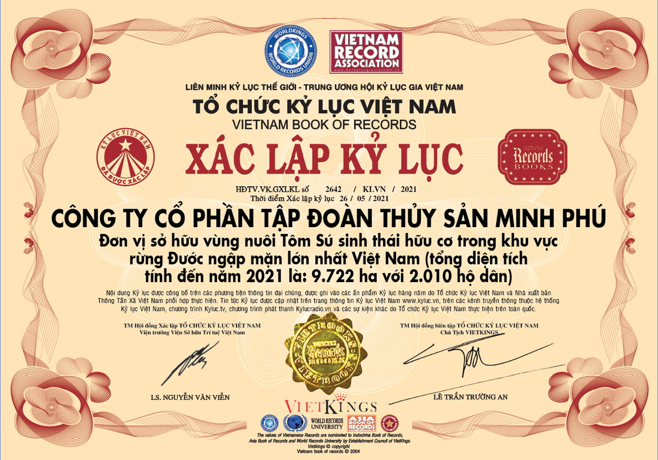 Minh Phu Seafood Corporation set a record for the largest organic shrimp farming area in Vietnam