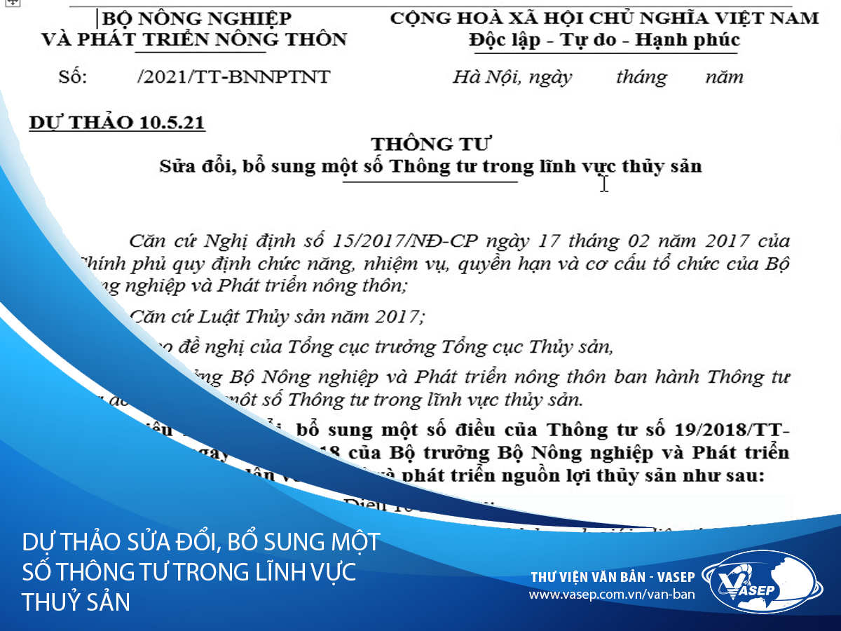 Lấy ý kiến góp ý về dự thảo thông tư sửa đổi, bổ sung một số Thông tư trong lĩnh vực thủy sản