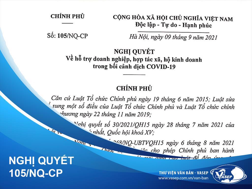 Nghị quyết 105/NQ-CP: hỗ trợ doanh nghiệp, hợp tác xã, hộ kinh doanh trong bối cảnh dịch Covid-19