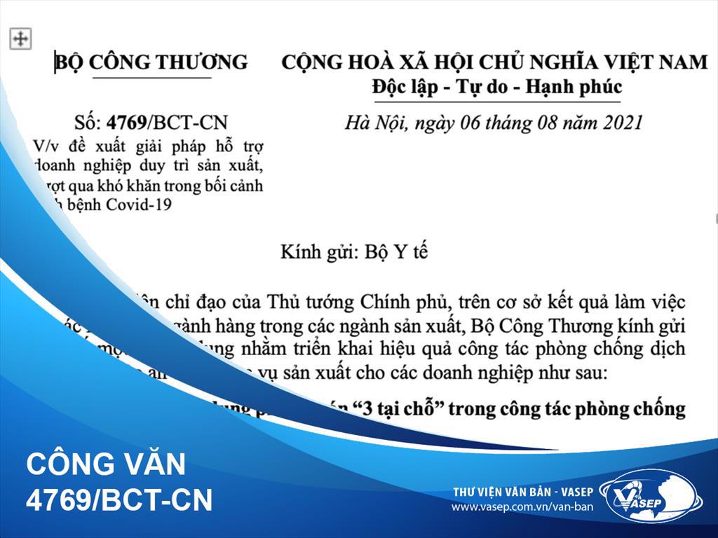 Công văn 4769/BCT-CN: đề xuất giải pháp hỗ trợ doanh nghiệp duy trì sản xuất, vượt qua khó khăn trong bối cảnh dịch bệnh Covid-19