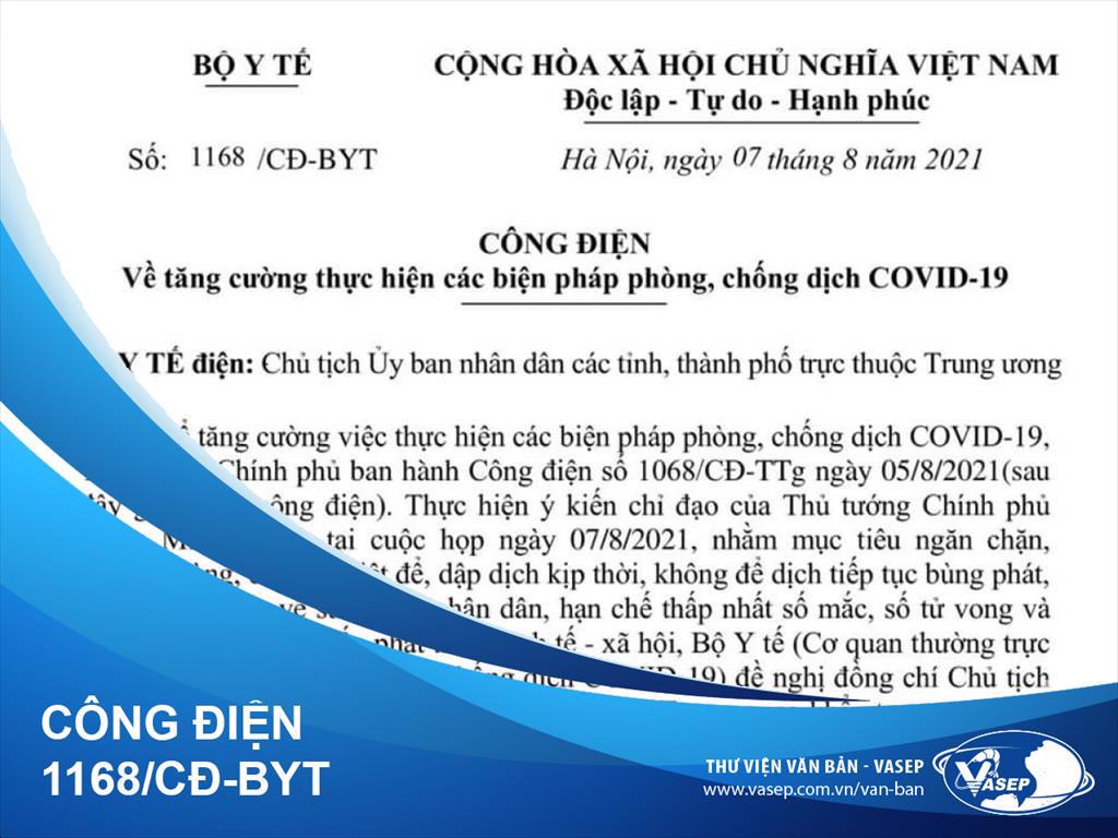 Công điện 1168/CĐ-BYT: tăng cường thực hiện các biện pháp phòng, chống dịch Covid-19 