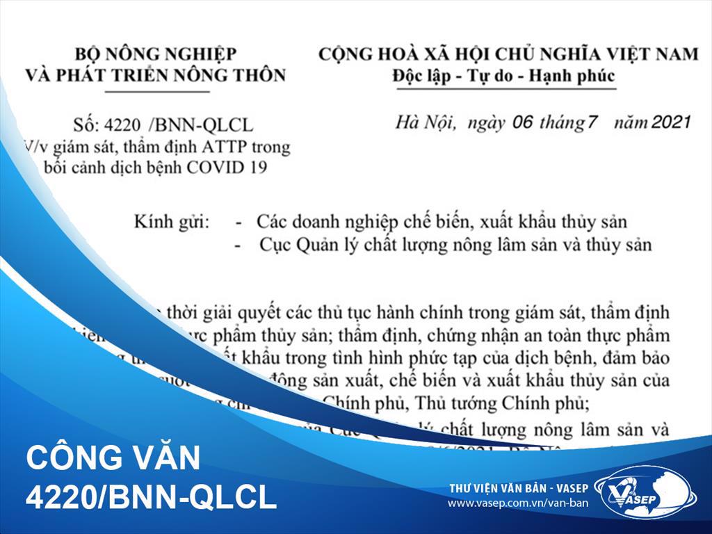 Công văn 4220/BNN-QLCL: giám sát, thẩm định ATTP trong bối cảnh dịch bệnh Covid-19 