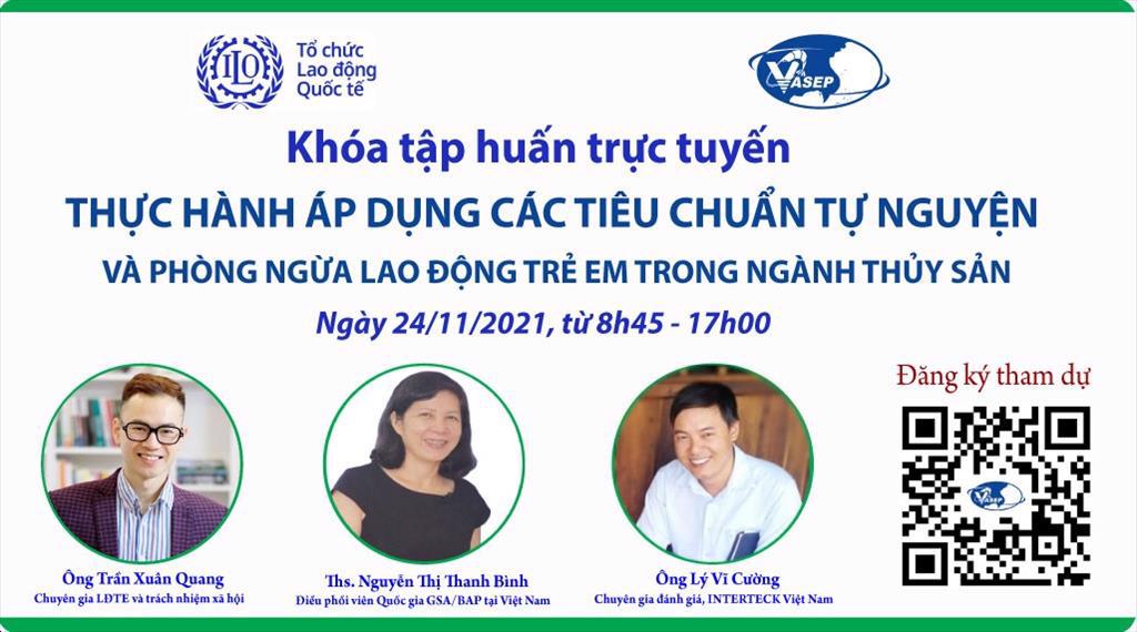 Mời tham dự Khóa tập huấn (K.23): Thực hành áp dụng các tiêu chuẩn tự nguyện và phòng ngừa lao động trẻ em trong ngành thủy sản