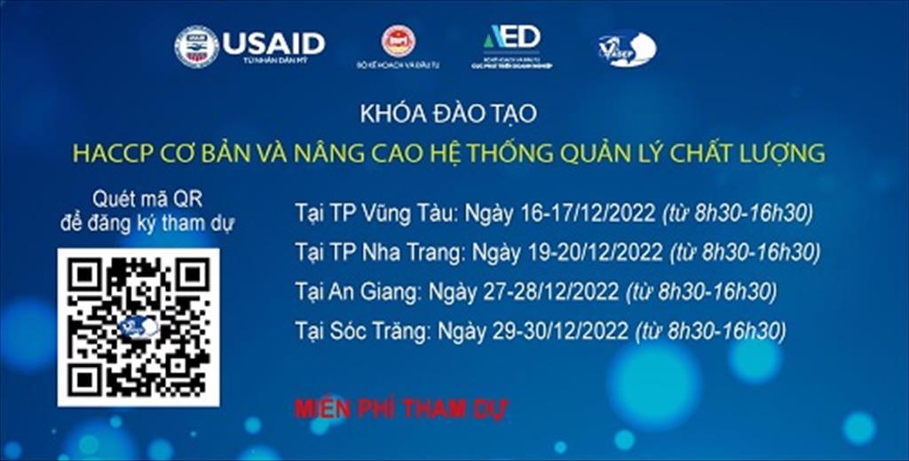 Mời tham dự khóa tập huấn "HACCP cơ bản và nâng cao hệ thống quản lý chất lượng” 