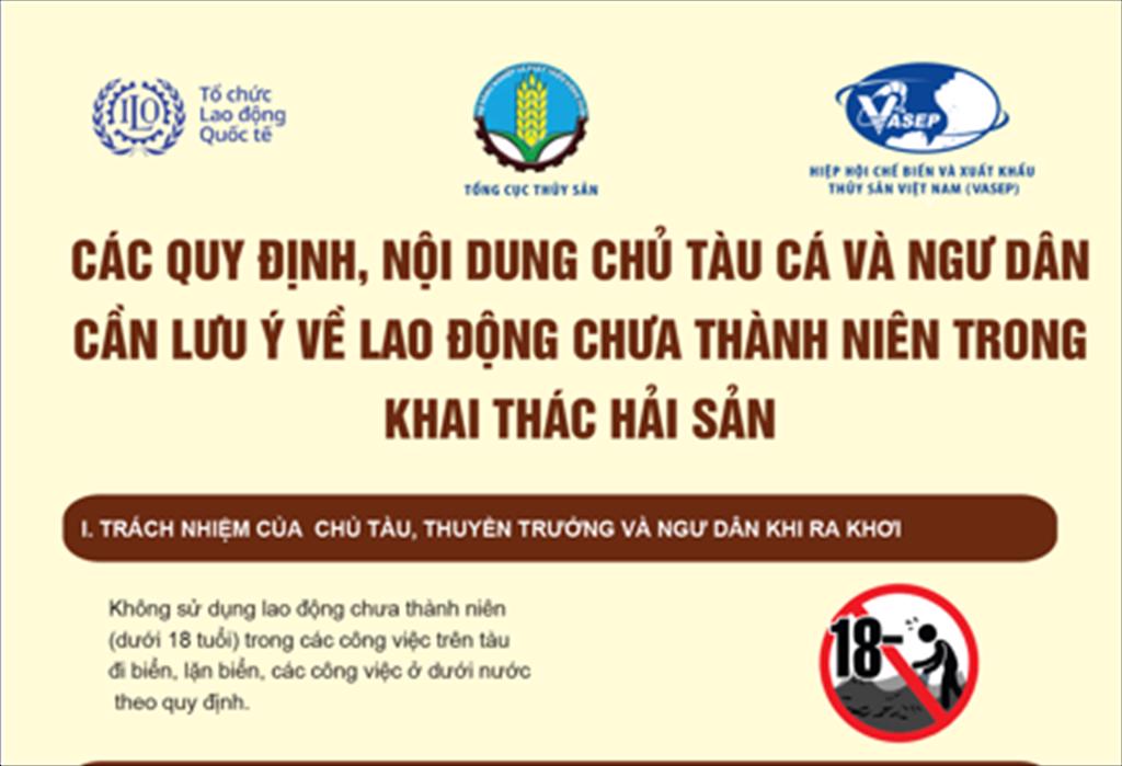 (Tờ rơi) Các quy định, nội dung chủ tàu cá và ngư dân cần lưu ý về lao động chưa thành niên trong khai thác hải sản