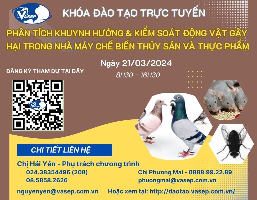 Mời tham dự khóa đào tạo Phân tích khuynh hướng  kiểm soát động vật gây hại trong nhà máy chế biến thủy sản và thực phẩm