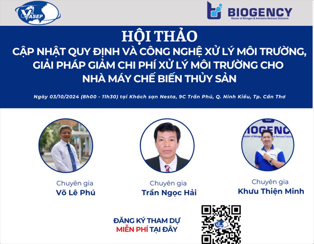 HỘI THẢO Cập nhật quy định và công nghệ xử lý môi trường, giải pháp giảm chi phí xử lý môi trường cho nhà máy chế biến thủy sản