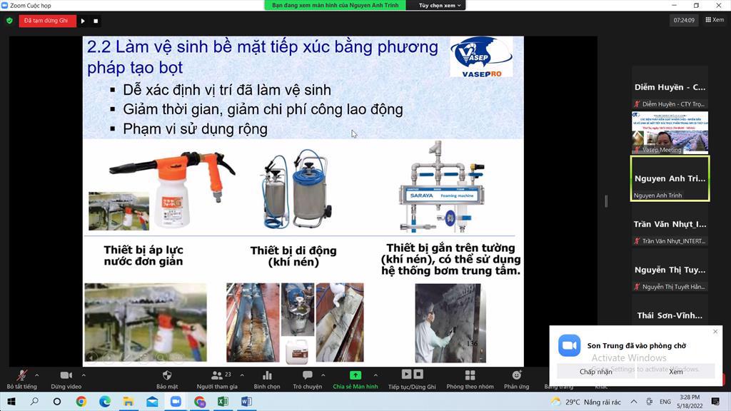 Khóa tập huấn trực tuyến: "Các biện pháp kiểm soát nhiễm chéo, nhiễm bẩn và vệ sinh bề mặt tiếp xúc thực phẩm trong nhà máy CBTS", tổ chức 18/05/2022