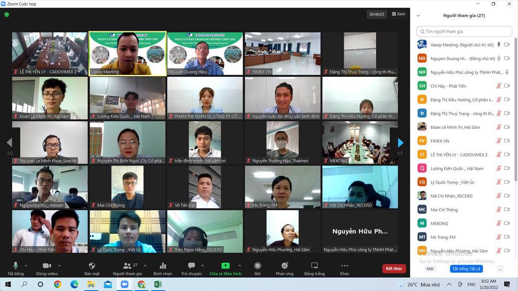 Khóa đào tạo trực tuyến "HACCP Cơ bản trong DN chế biến thủy sản", tổ chức 20/5/2022 và 21/5/2022 