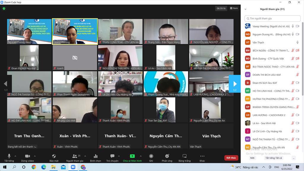 Khóa tập huấn trực tuyến: "Xác nhận hiệu lực và thẩm tra hệ thống HACCP trong doanh nghiệp CBTS và thực phẩm", tổ chức 24-25/6/2022