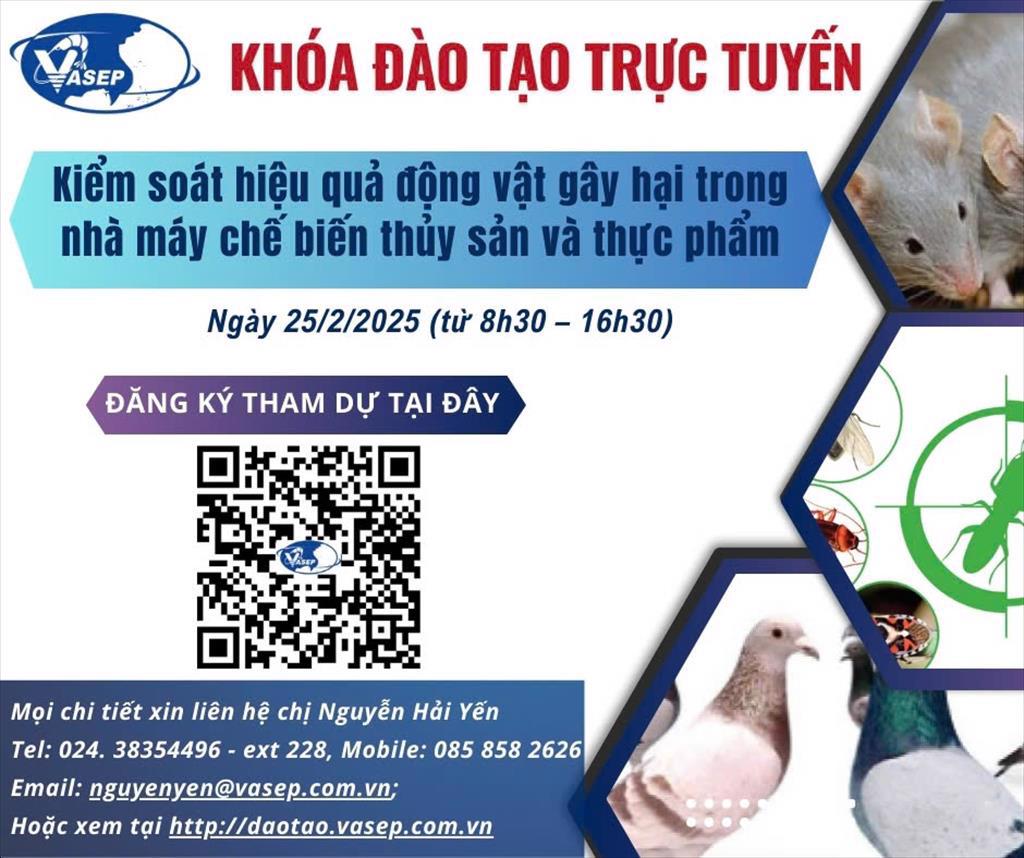 Mời tham dự khóa đào tạo Kiểm soát hiệu quả động vật gây hại trong nhà máy chế biến thủy sản và thực phẩm và  HACCP cơ bản trong DN chế biến TS