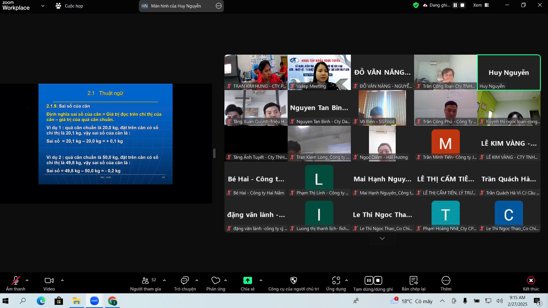 Khóa đào tạo: "Sử dụng, kiểm tra, hiệu chuẩn nội bộ các loại Cân – Nhiệt kế - Tủ nhiệt trong nhà máy chế biến thủy sản"