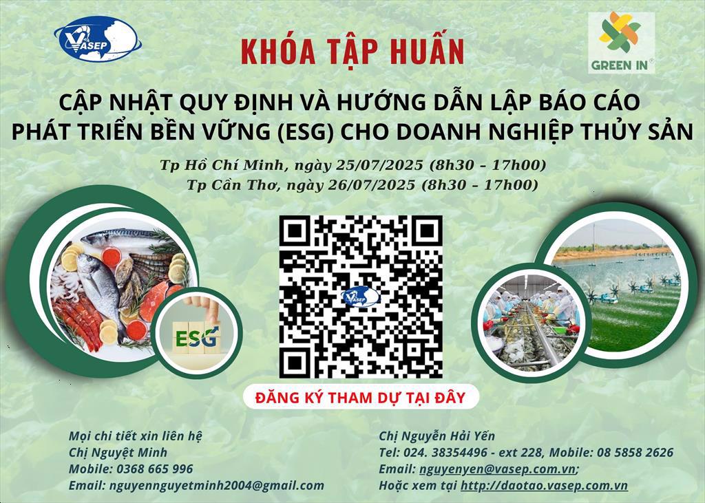 Khóa tập huấn Cập nhật quy định và hướng dẫn lập báo cáo phát triển bền vững (ESG) cho doanh nghiệp thủy sản