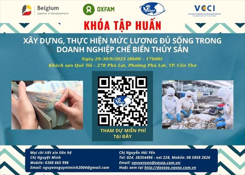 Khóa tập huấn Xây dựng, thực hiện mức lương đủ sống trong doanh nghiệp chế biến thủy sản