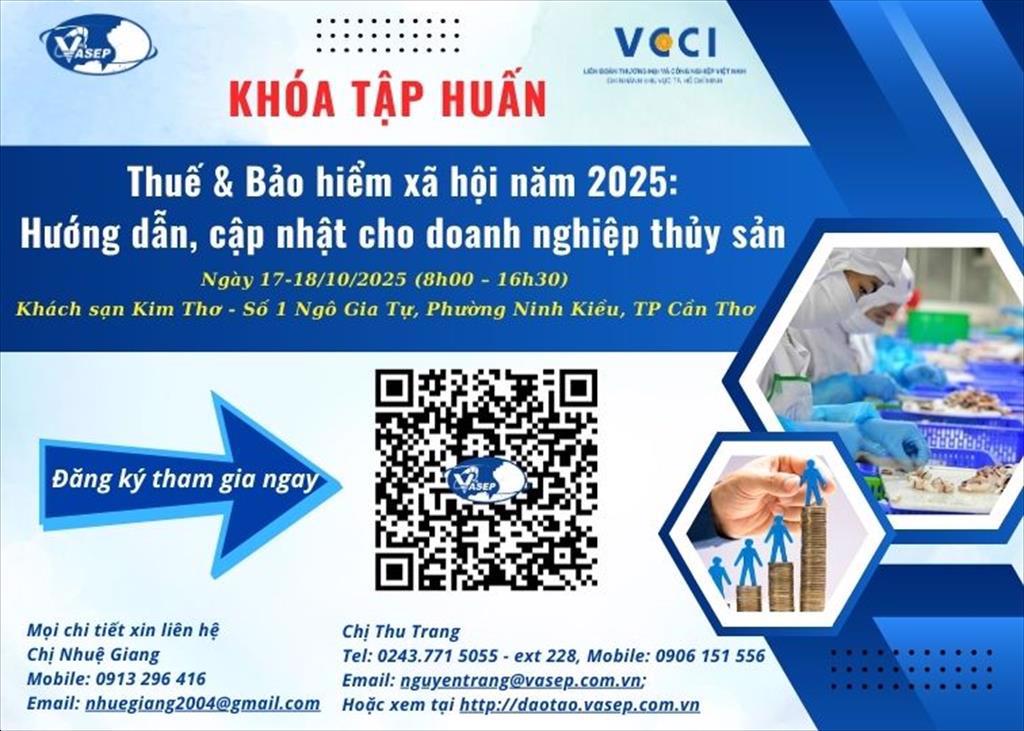 Khóa tập huấn Thuế  Bảo hiểm xã hội năm 2025 Hướng dẫn, cập nhật cho DN thủy sản
