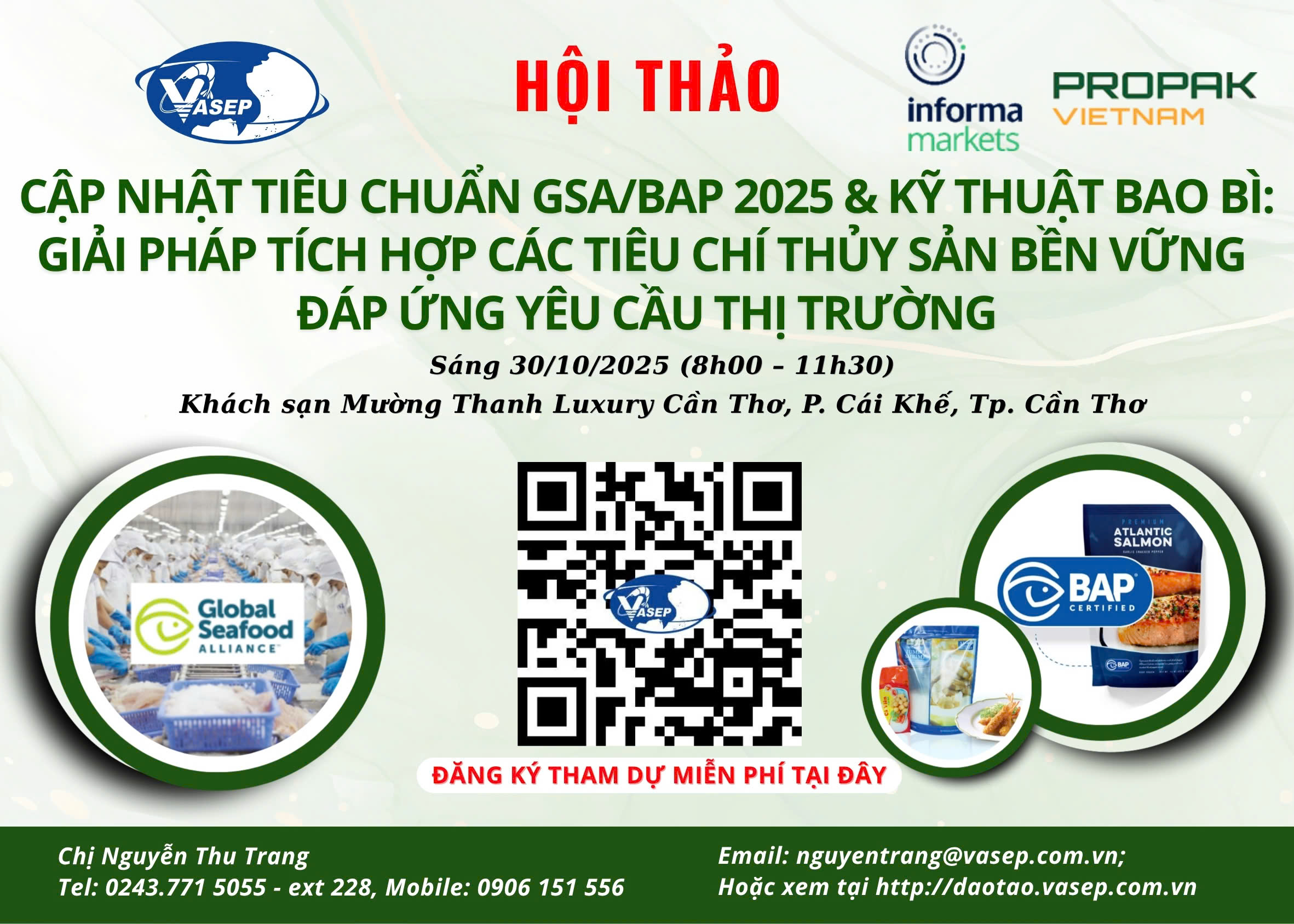 Mời tham dự hội thảo “Cập nhật tiêu chuẩn GSABAP 2025  kỹ thuật bao bì Giải pháp tích hợp các tiêu chí thủy sản bền vững đáp ứng yêu cầu thị trường”