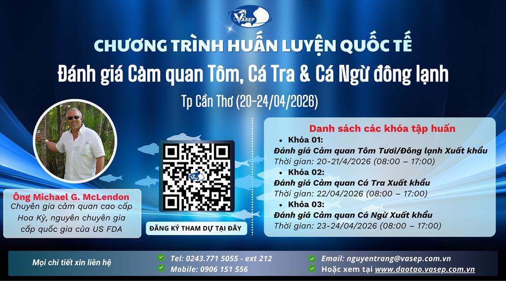 03 khóa tập huấn quốc tế về “Đánh giá cảm quan tôm, cá tra, cá ngừ” tại Tp. Cần Thơ