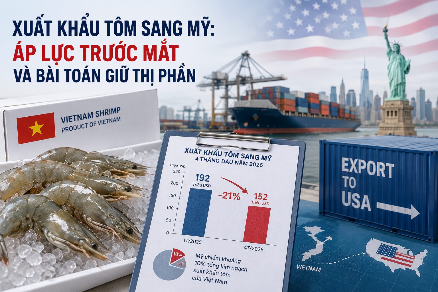 Xuất khẩu tôm sang Mỹ Áp lực trước mắt và bài toán giữ thị phần
