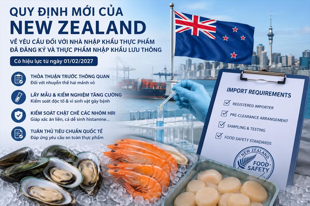New Zealand ban hành quy định mới về yêu cầu đối với nhà nhập khẩu thực phẩm đã đăng ký và thực phẩm nhập khẩu lưu thông thương mại 2026
