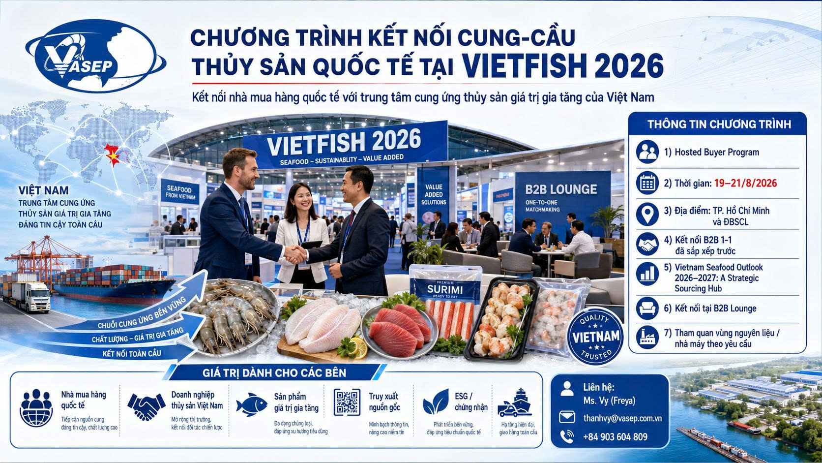 Chương trình kết nối cung-cầu thủy sản quốc tế tại Vietfish 2026 Kết nối nhà mua hàng quốc tế với trung tâm cung ứng thủy sản giá trị gia tăng của Việt Nam