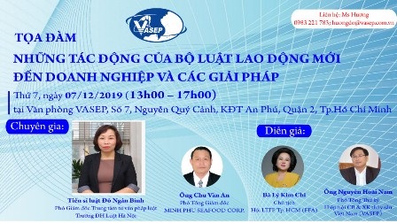 Mời tham dự Tọa đàm “Những Tác động của Bộ Luật Lao động mới đến Doanh nghiệp và các Giải pháp” 