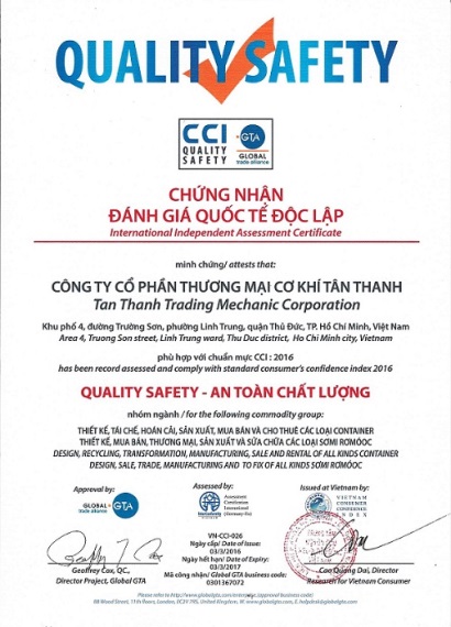 Tân Thanh Container: Đạt Chứng chỉ an toàn chất lượng CCI 2015 