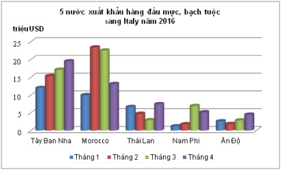 Giá mực, bạch tuộc tại Italy tăng